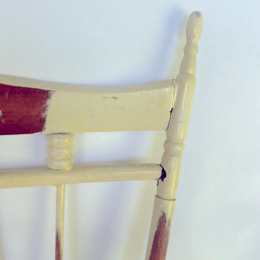 VINTAGE 2001 ETHAN ALLEN FRENCH COUNTRY Wooden Rocking Chair in Cream and Brown - Picture 6 of 10